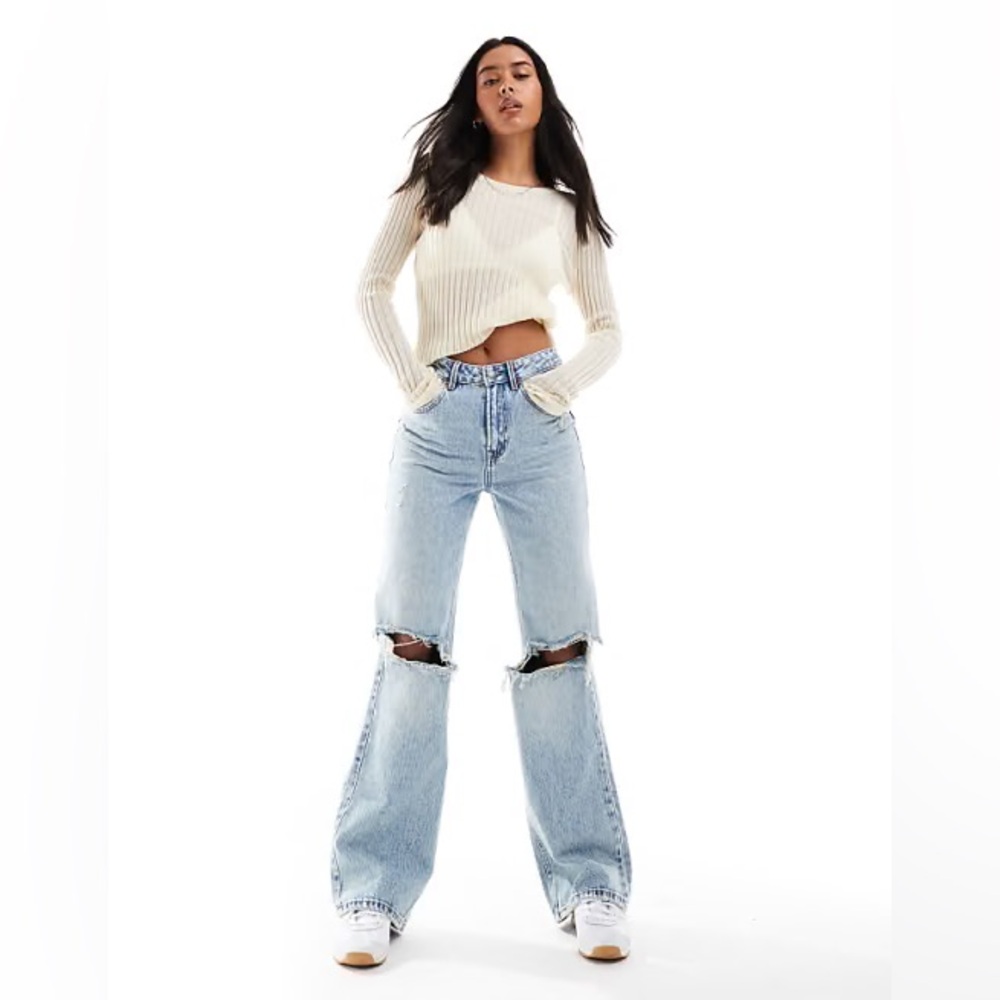 High Waist Light Blue Distressed Women Jeans